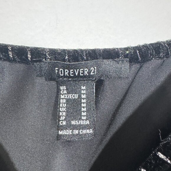 Forever 21 Womens Velvet Black Off the Shoulder Crop Top Sz Medium Striped - Picture 5 of 6